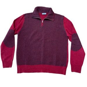 PAL ZILERI Mens Wool Pullover Sweater Size 52 Large 1/4 Zip Elbow Patch Birdseye